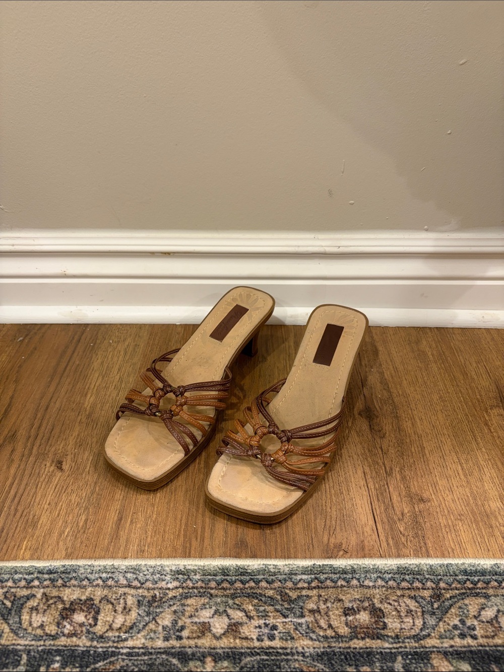 Braided Brown Slide Heels with Knotted Detail